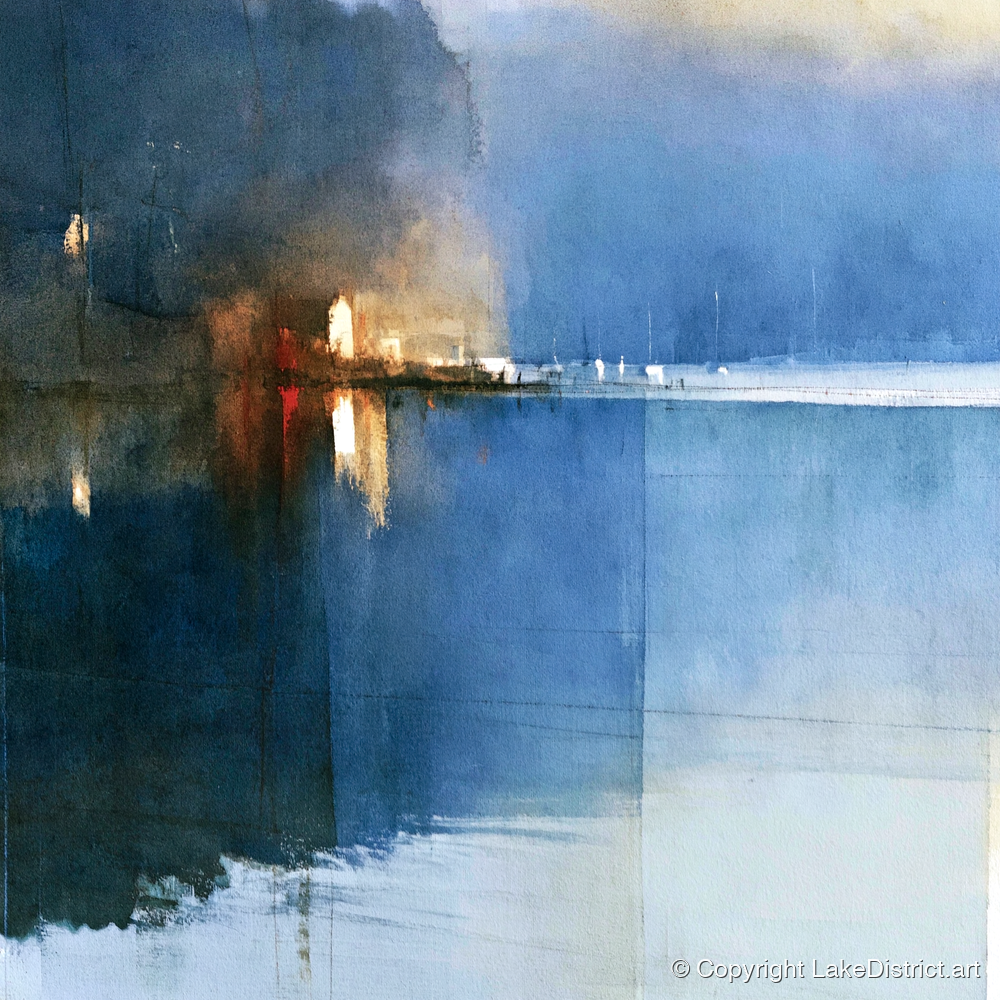 Indigo Lake Shore at Dusk - lake district lake art print and canvas by Nathaniel Ward A.I