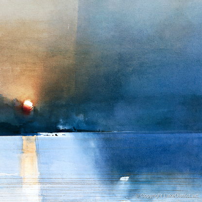 Indigo Sunset Over Lake Waters - lake district lake art print and canvas by Nathaniel Ward A.I