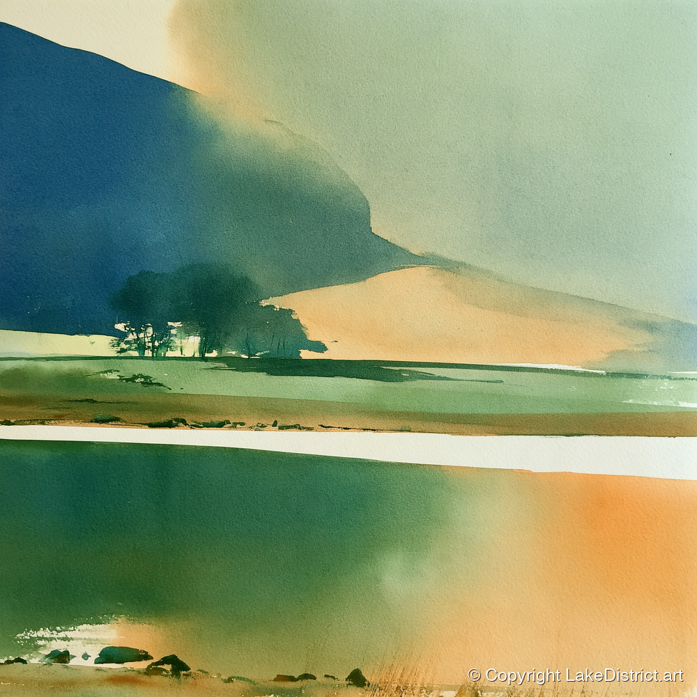 Ink Blue Fells and Lake - lake district lake art print and canvas by Tristan Hayes A.I