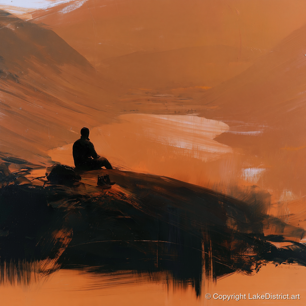 Innominate Tarn in Amber Light - lake district fell art print and canvas by James Yarborough A.I