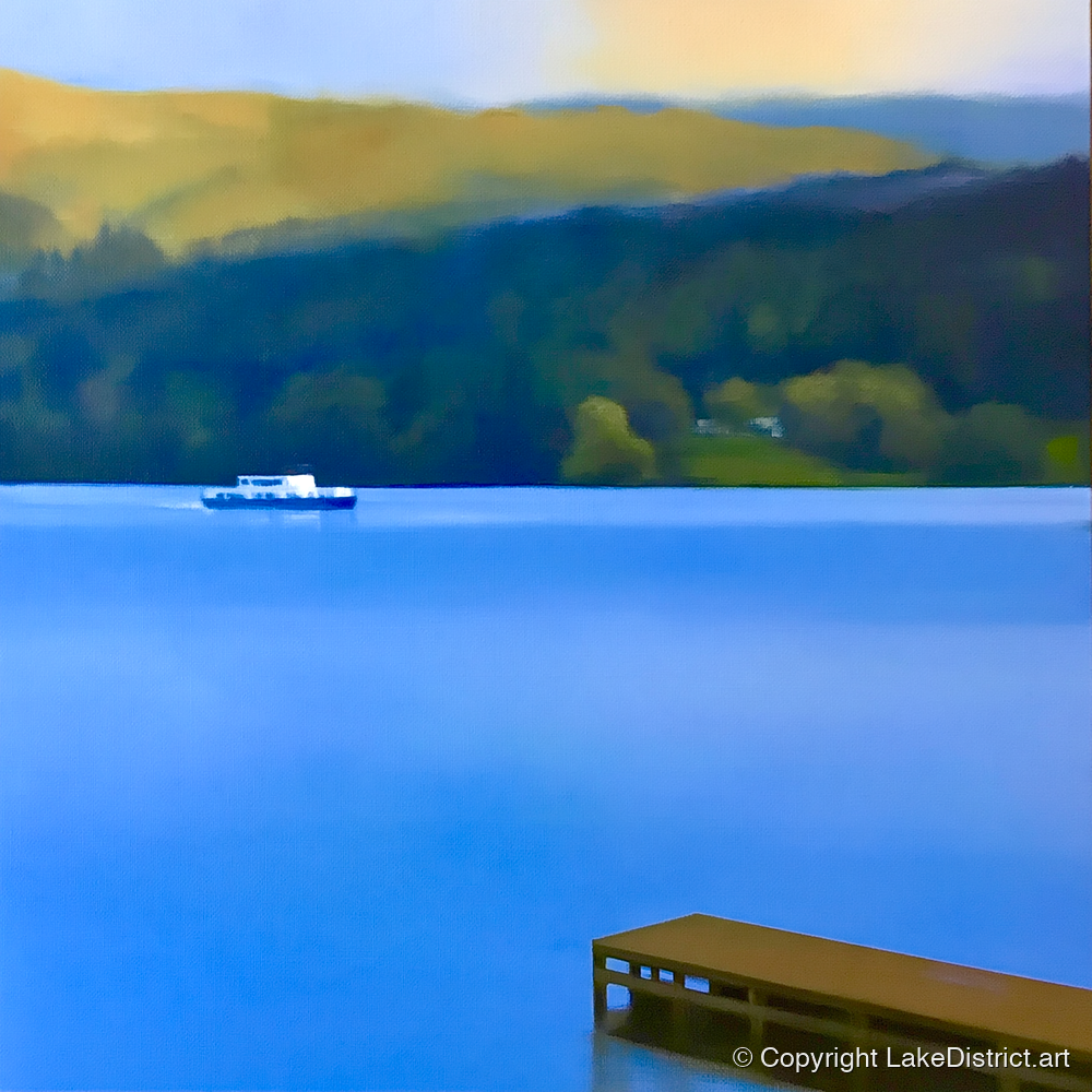 Jetty on Blue Coniston Water - lake district lake art print and canvas by Rowan Fletcher A.I