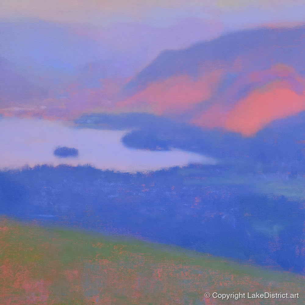 Keswick And Derwentwater At Twilight - lake district village art print and canvas by Theodore Vance A.I