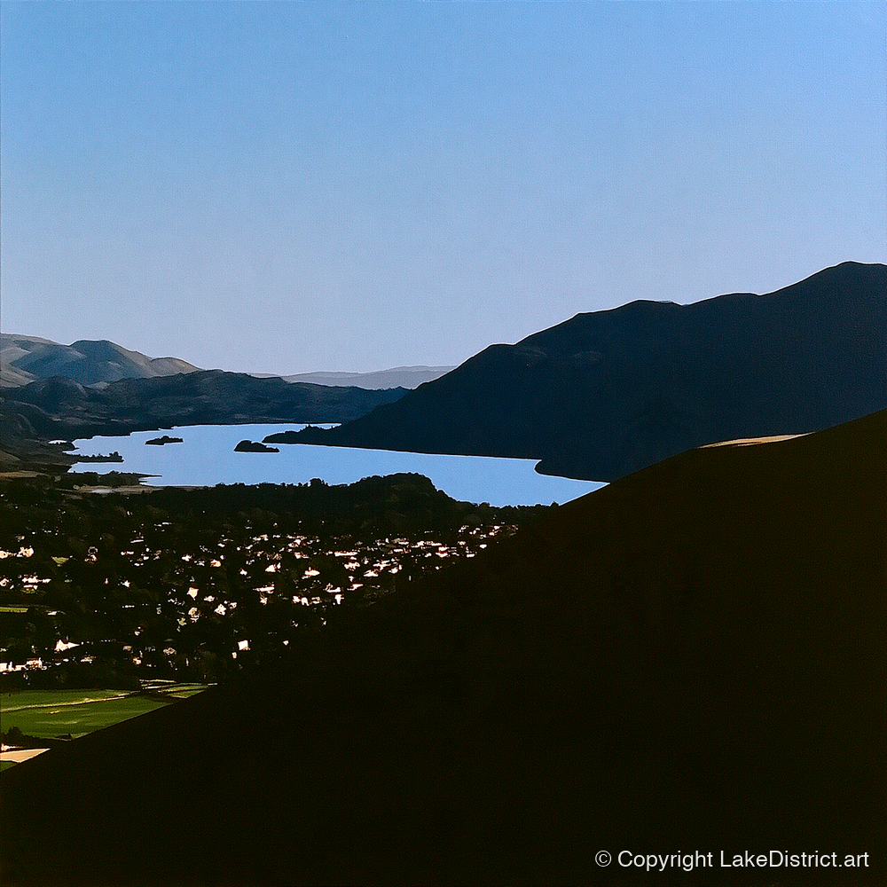 Keswick and Derwentwater in Silhouette - lake district village art print and canvas by Adelaide Calloway A.I