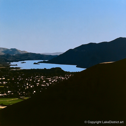 Keswick and Derwentwater in Silhouette - lake district village art print and canvas by Adelaide Calloway A.I