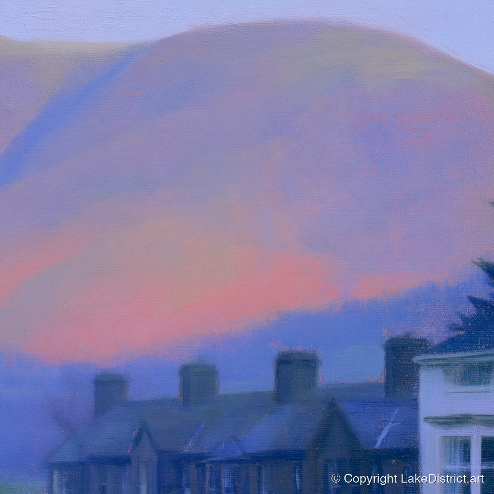 Keswick Terraces and Skiddaw Twilight - lake district village art print and canvas by Theodore Vance A.I