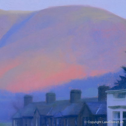 Keswick Terraces and Skiddaw Twilight - lake district village art print and canvas by Theodore Vance A.I