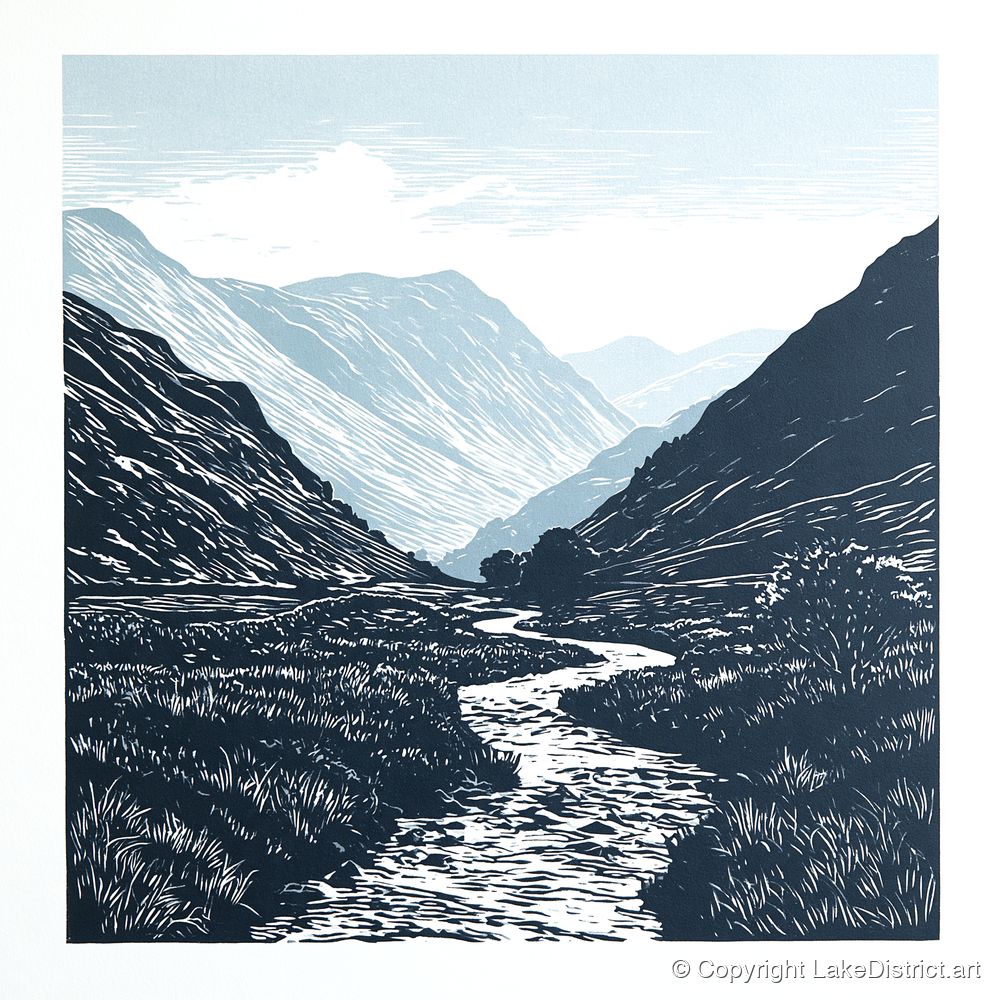 Kirkstone Pass in Deep Navy - lake district valley art print and canvas by Alfred Morland A.I