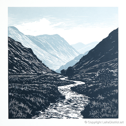Kirkstone Pass in Deep Navy - lake district valley art print and canvas by Alfred Morland A.I