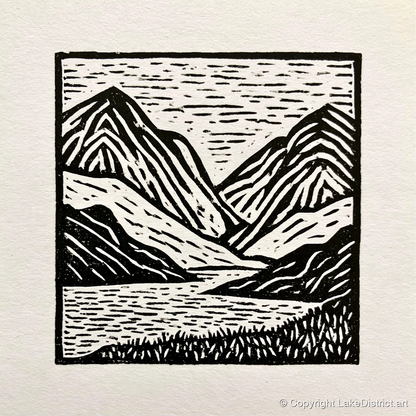 Lake and Fells in Monochrome - lake district lake art print and canvas by Isaac Denton A.I
