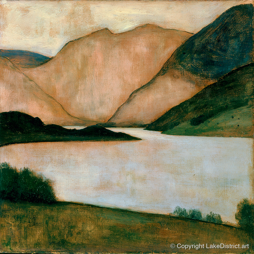 Lake And Fells In Warm Light - lake district lake art print and canvas by Arabella Knight A.I