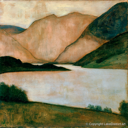 Lake And Fells In Warm Light - lake district lake art print and canvas by Arabella Knight A.I
