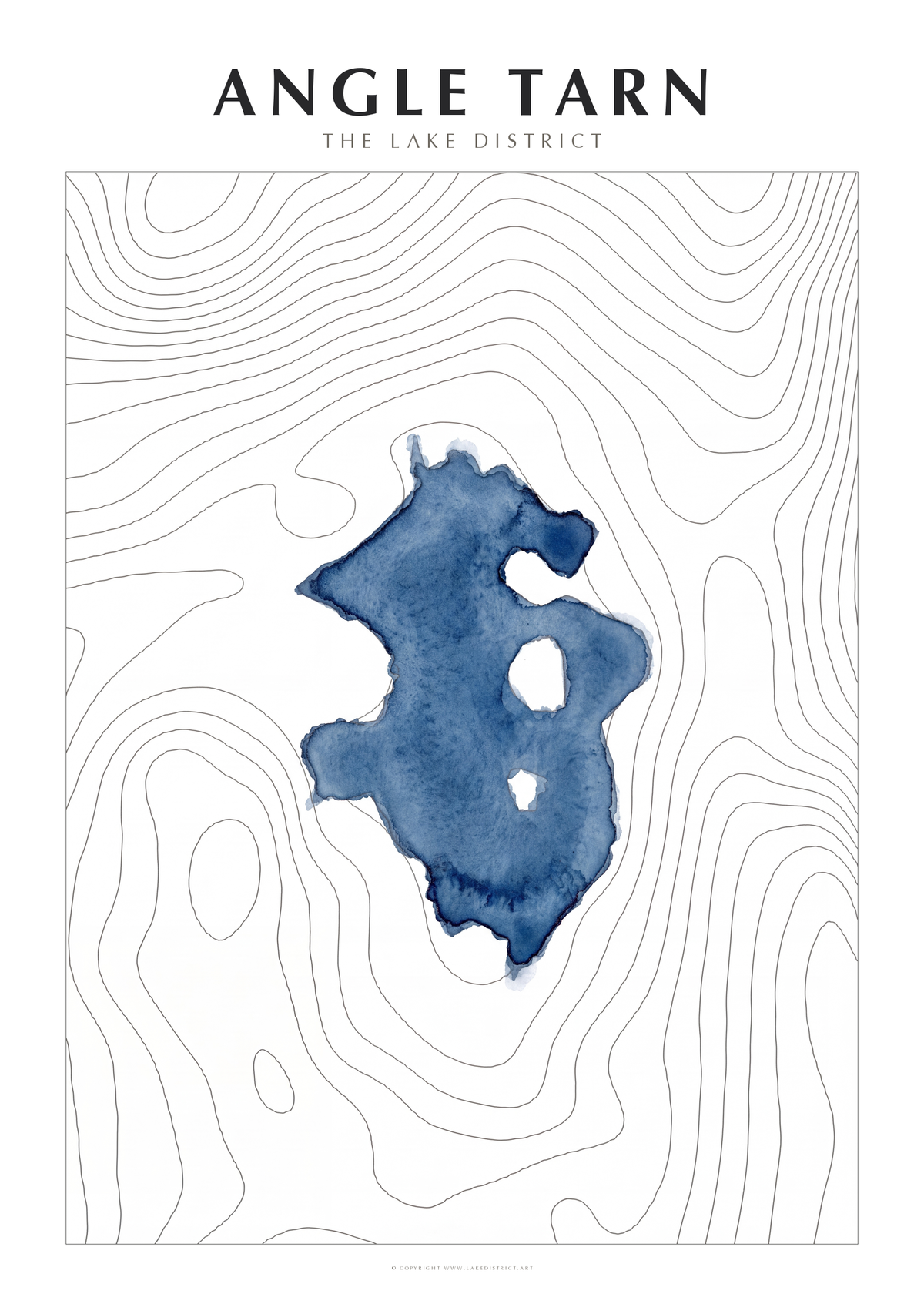 Angle Tarn watercolour contour map poster, Lake District