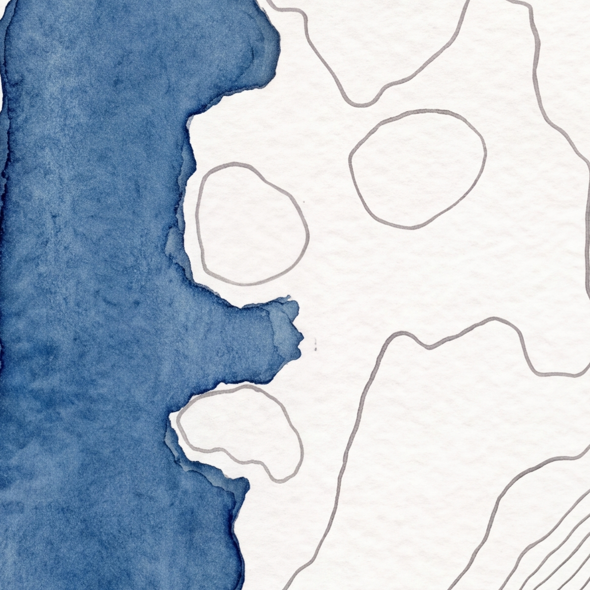 Bassenthwaite Lake map poster close-up: the watercolour lake and the pen-drawn contour lines