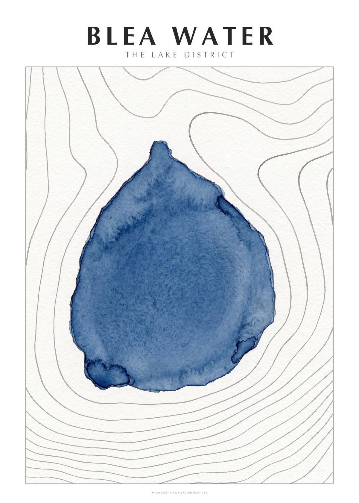 Blea Water watercolour contour map poster, Lake District