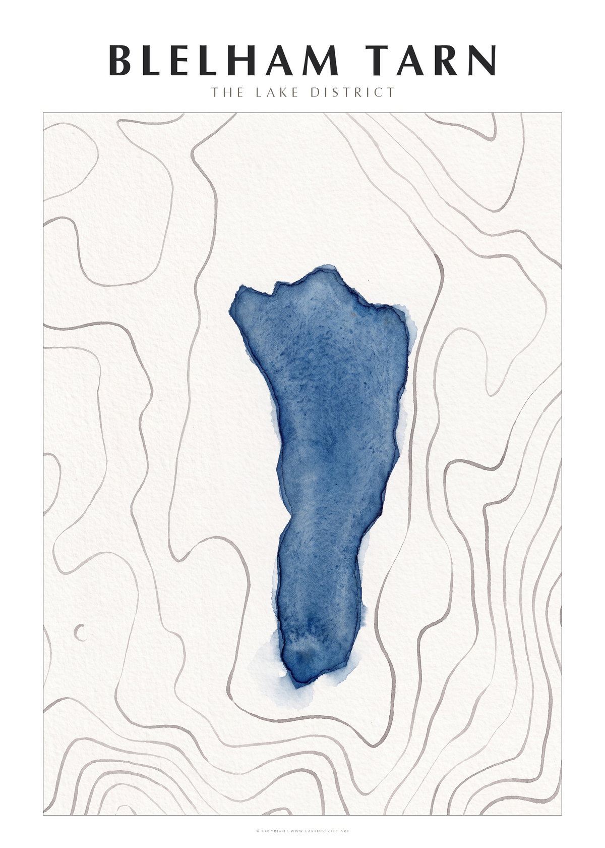 Blelham Tarn watercolour contour map poster, Lake District
