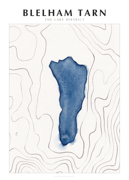Blelham Tarn watercolour contour map poster, Lake District