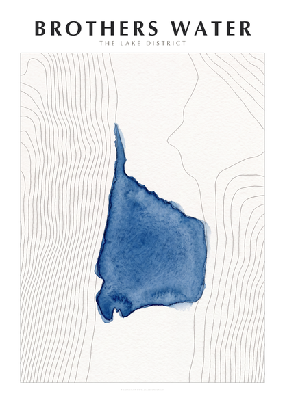 Brothers Water watercolour contour map poster, Lake District