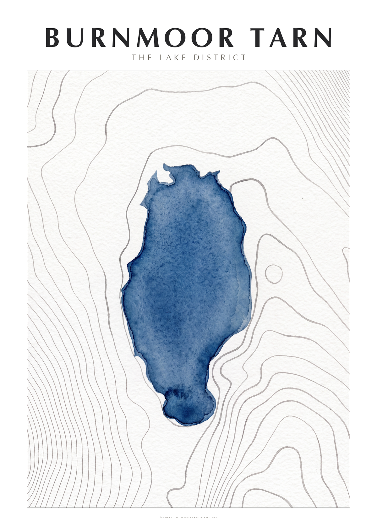 Burnmoor Tarn watercolour contour map poster, Lake District