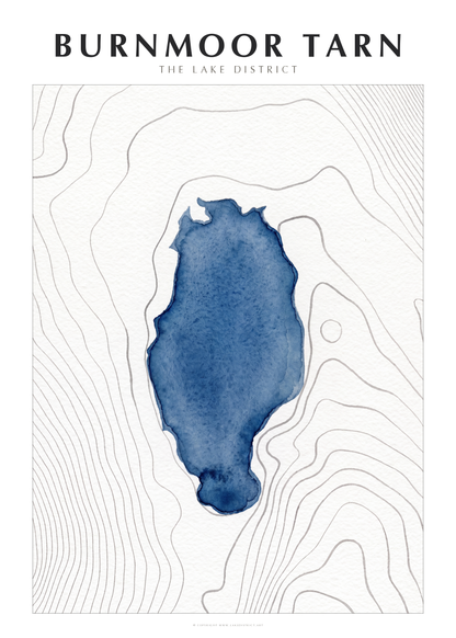 Burnmoor Tarn watercolour contour map poster, Lake District
