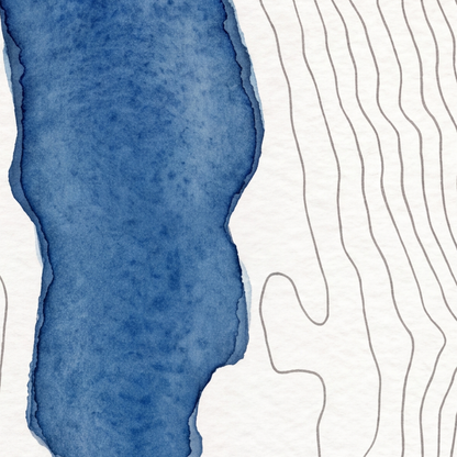 Buttermere map poster close-up: the watercolour lake and the pen-drawn contour lines