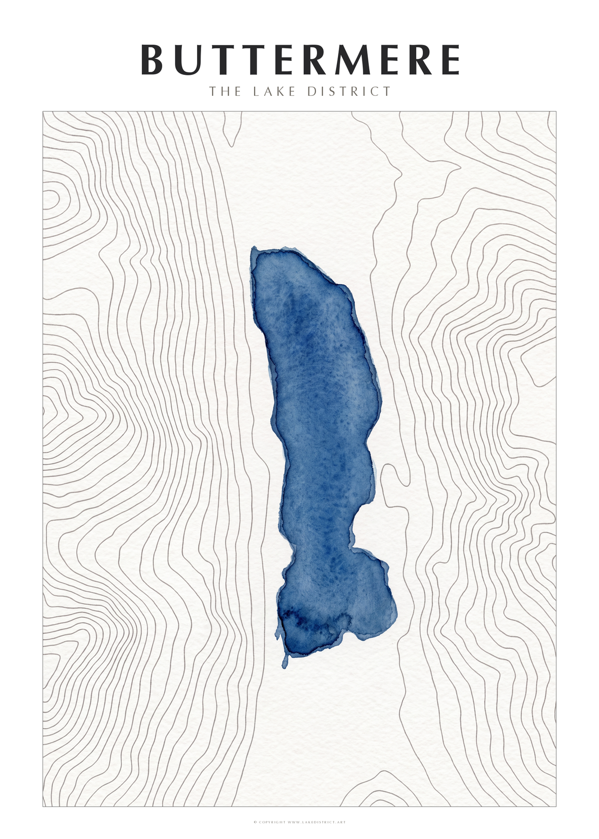 Buttermere watercolour contour map poster, Lake District