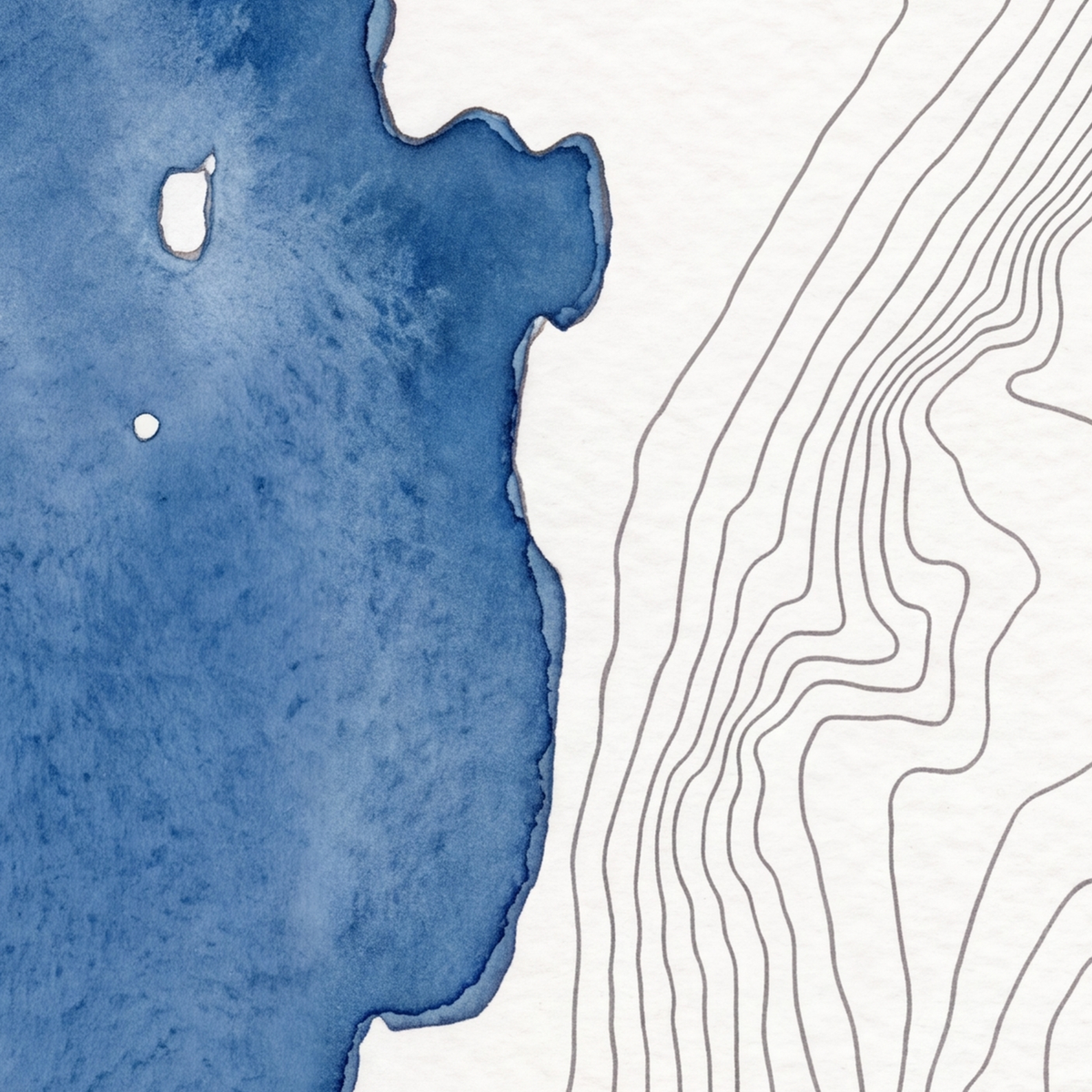 Derwent Water map poster close-up: the watercolour lake and the pen-drawn contour lines