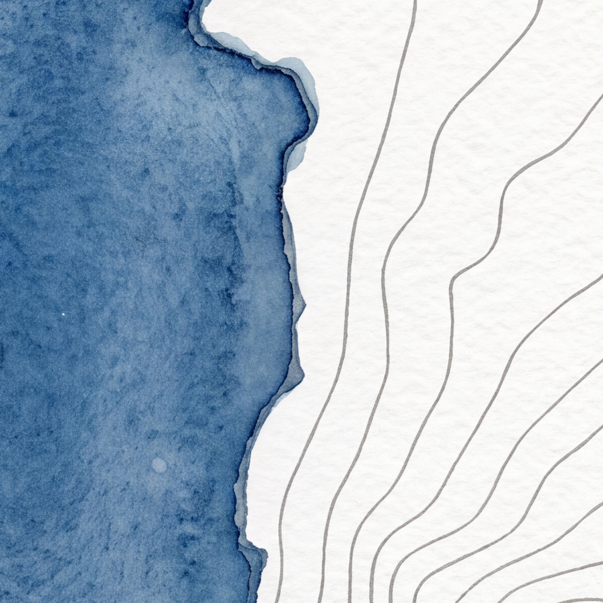 Devoke Water map poster close-up: the watercolour lake and the pen-drawn contour lines