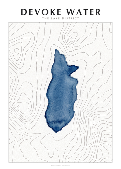 Devoke Water watercolour contour map poster, Lake District