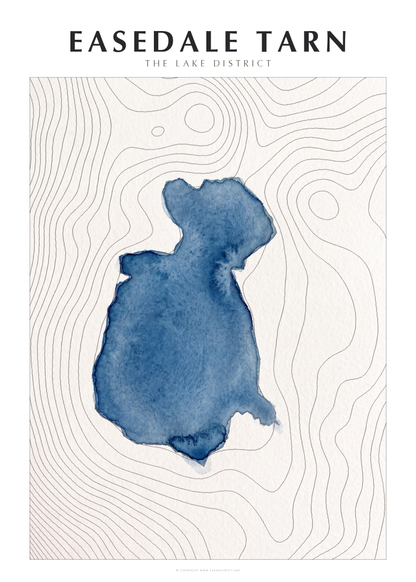 Easedale Tarn watercolour contour map poster, Lake District