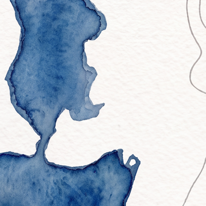 Elterwater map poster close-up: the watercolour lake and the pen-drawn contour lines