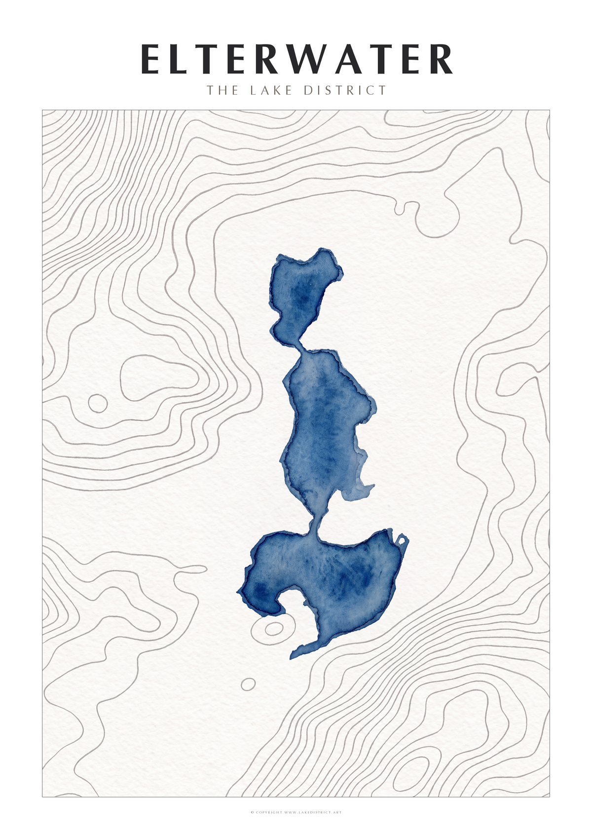 Elterwater watercolour contour map poster, Lake District
