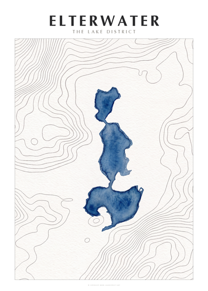 Elterwater watercolour contour map poster, Lake District