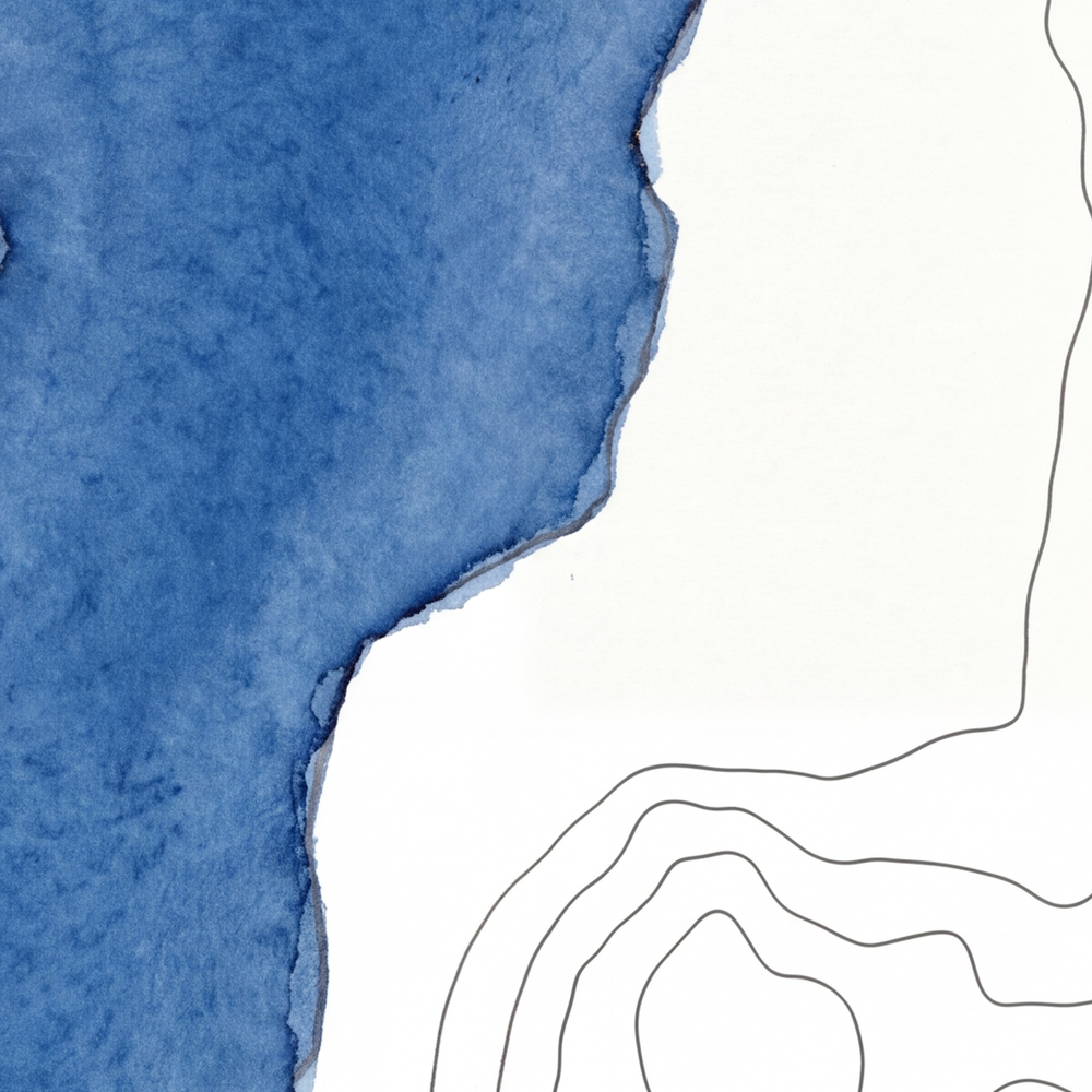 Ennerdale Water map poster close-up: the watercolour lake and the pen-drawn contour lines