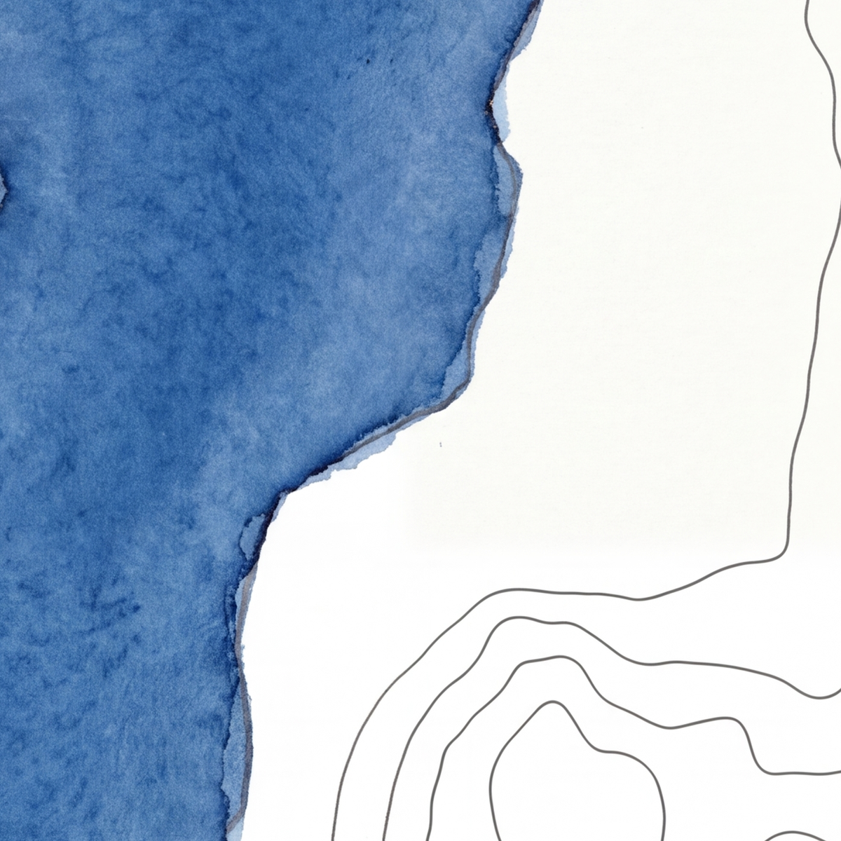 Ennerdale Water map poster close-up: the watercolour lake and the pen-drawn contour lines