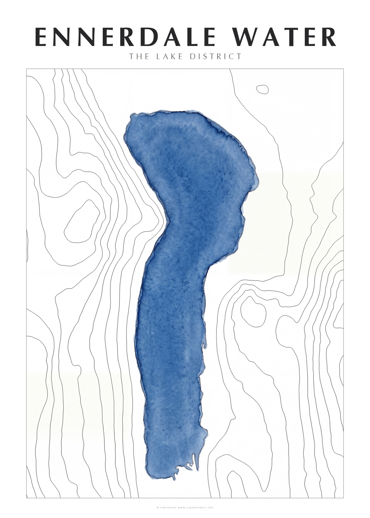 Ennerdale Water watercolour contour map poster, Lake District