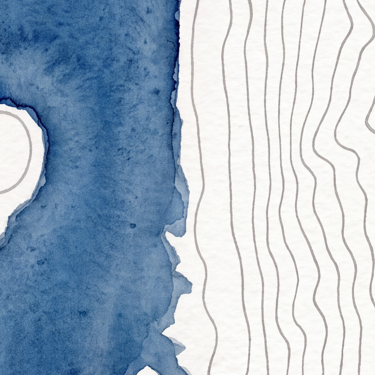 Esthwaite Water map poster close-up: the watercolour lake and the pen-drawn contour lines