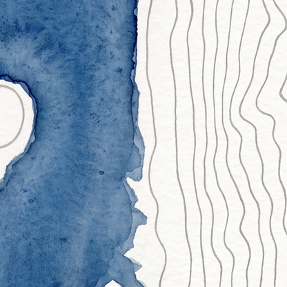 Esthwaite Water map poster close-up: the watercolour lake and the pen-drawn contour lines