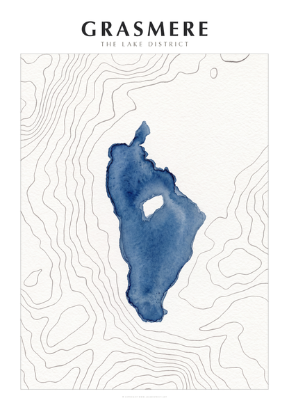 Grasmere watercolour contour map poster, Lake District