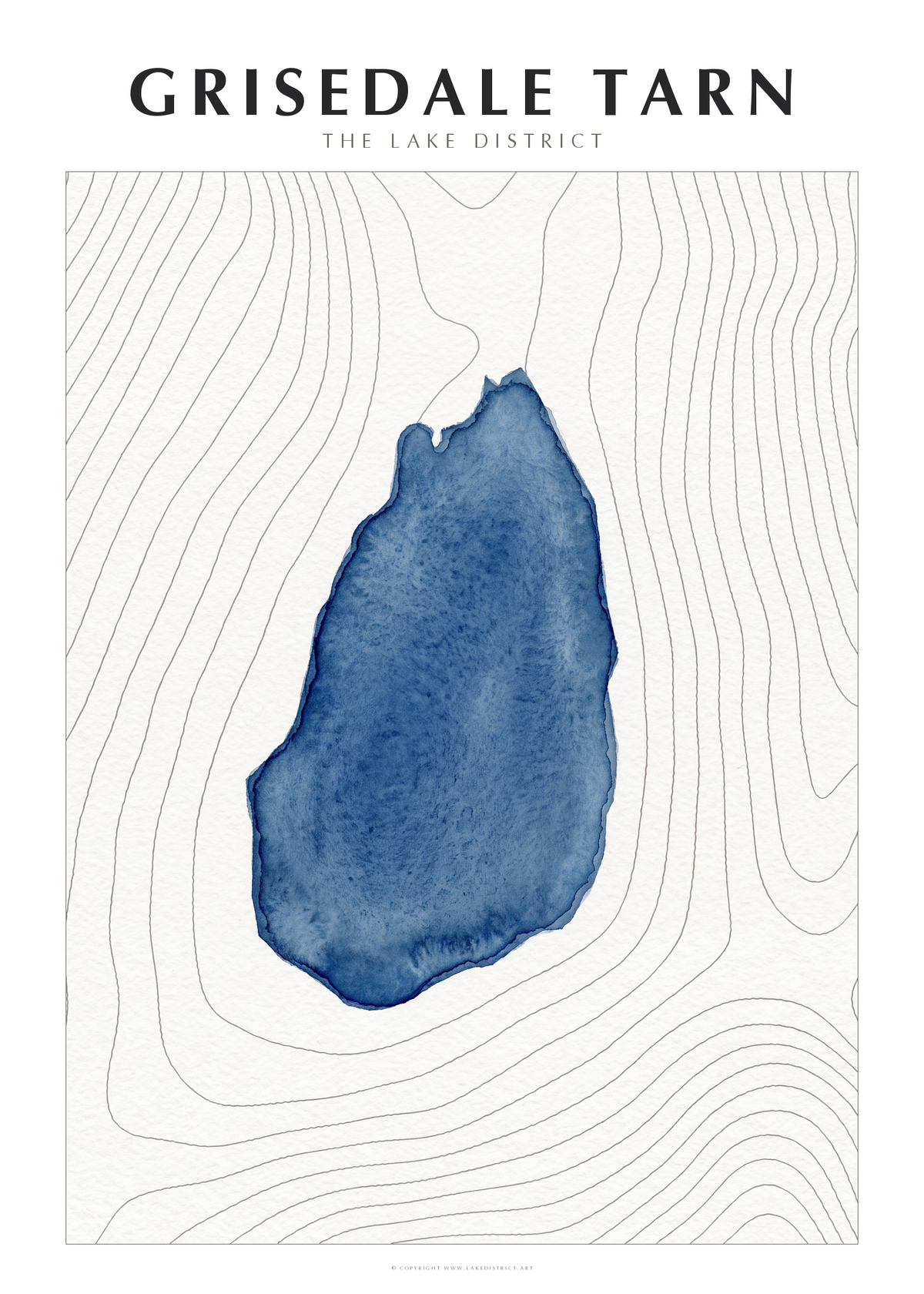Grisedale Tarn watercolour contour map poster, Lake District