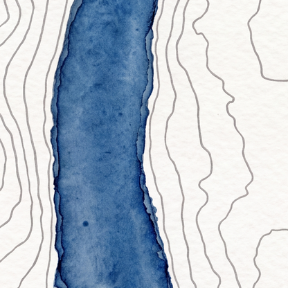 Haweswater map poster close-up: the watercolour lake and the pen-drawn contour lines