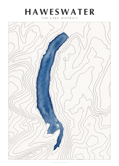 Haweswater watercolour contour map poster, Lake District
