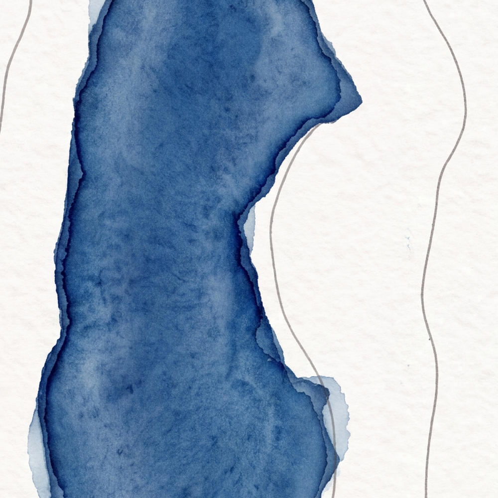 Hayeswater map poster close-up: the watercolour lake and the pen-drawn contour lines