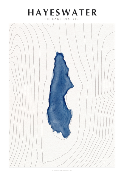 Hayeswater watercolour contour map poster, Lake District