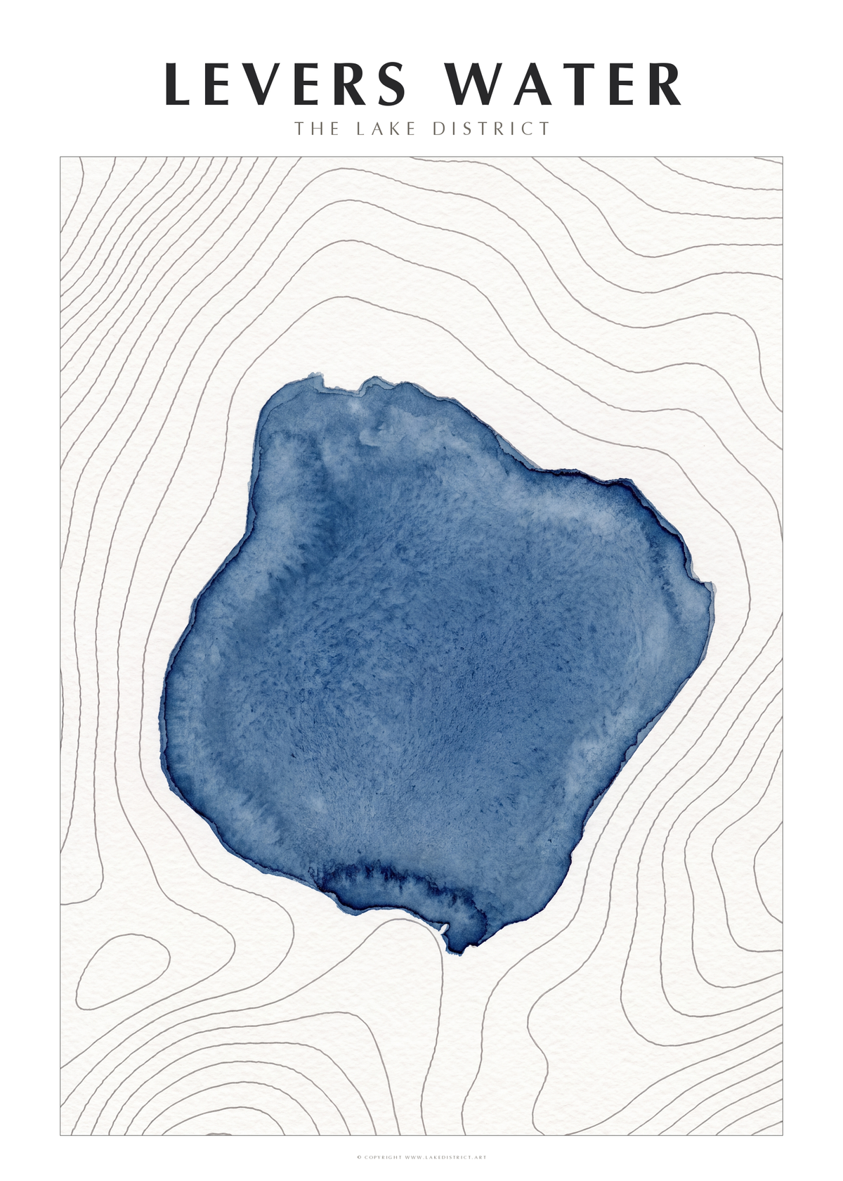 Levers Water watercolour contour map poster, Lake District
