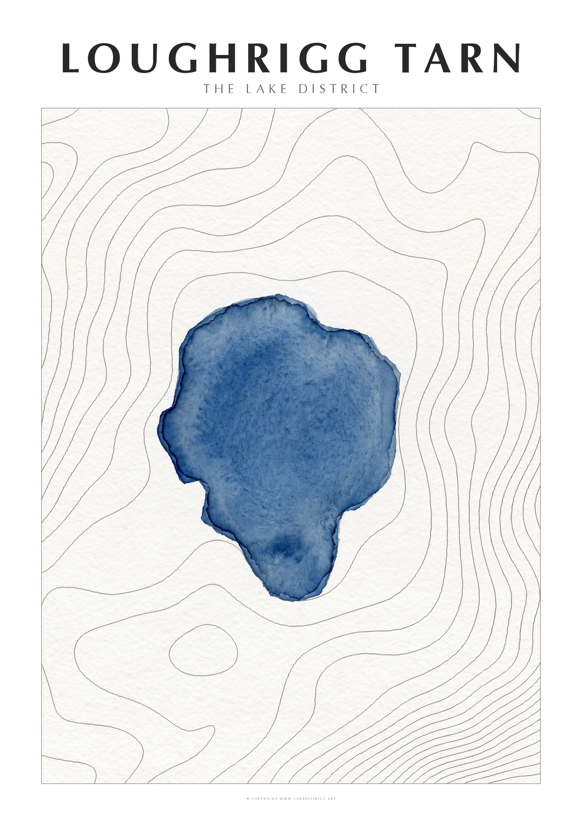Loughrigg Tarn watercolour contour map poster, Lake District