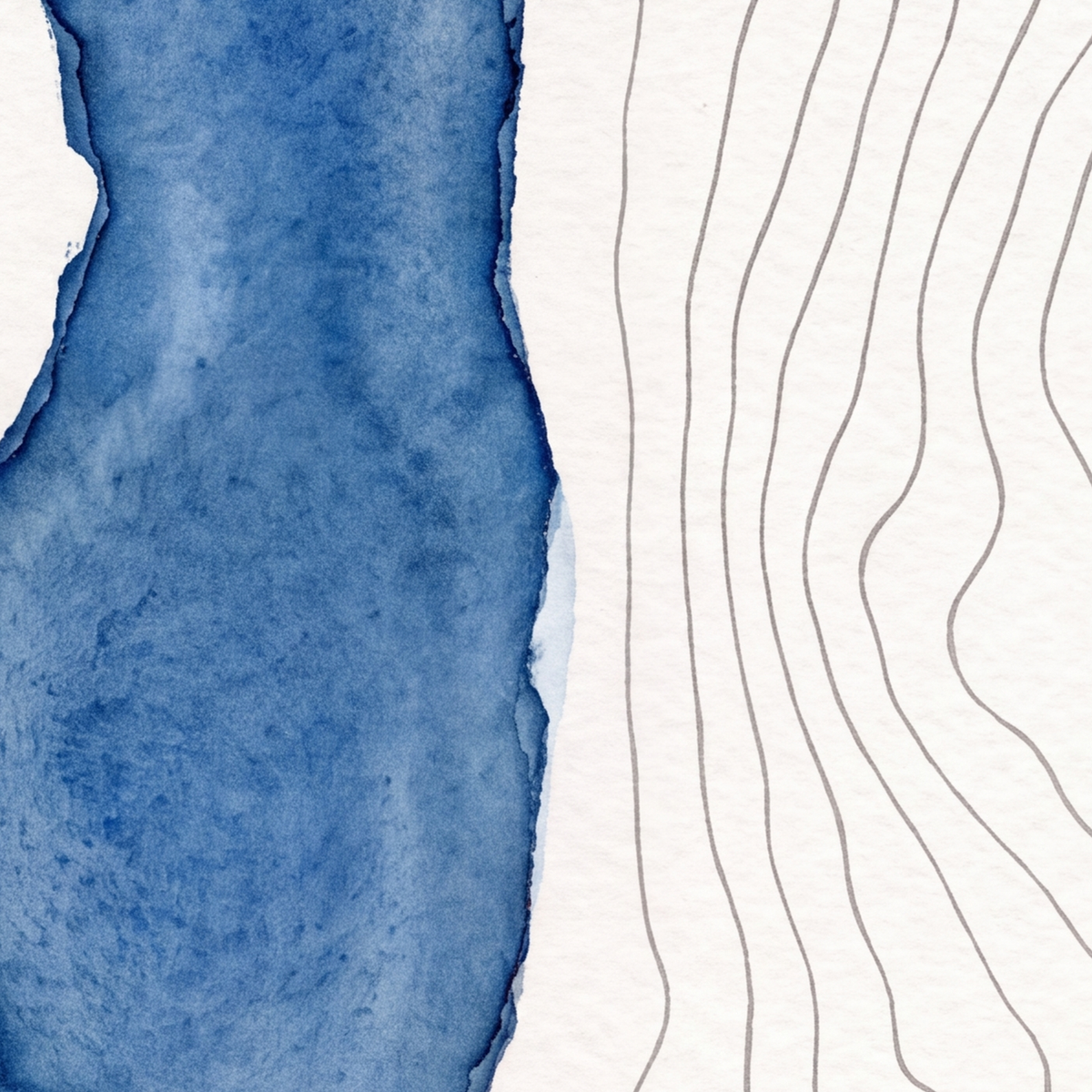 Loweswater map poster close-up: the watercolour lake and the pen-drawn contour lines