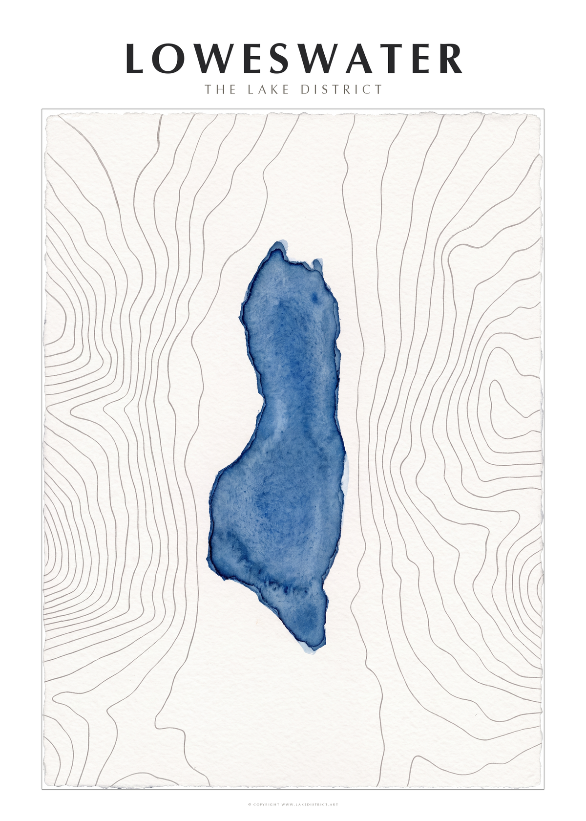 Loweswater watercolour contour map poster, Lake District
