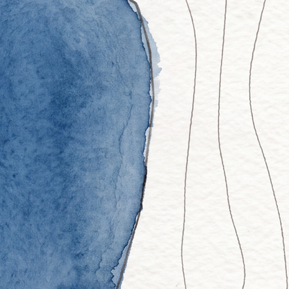 Overwater map poster close-up: the watercolour lake and the pen-drawn contour lines