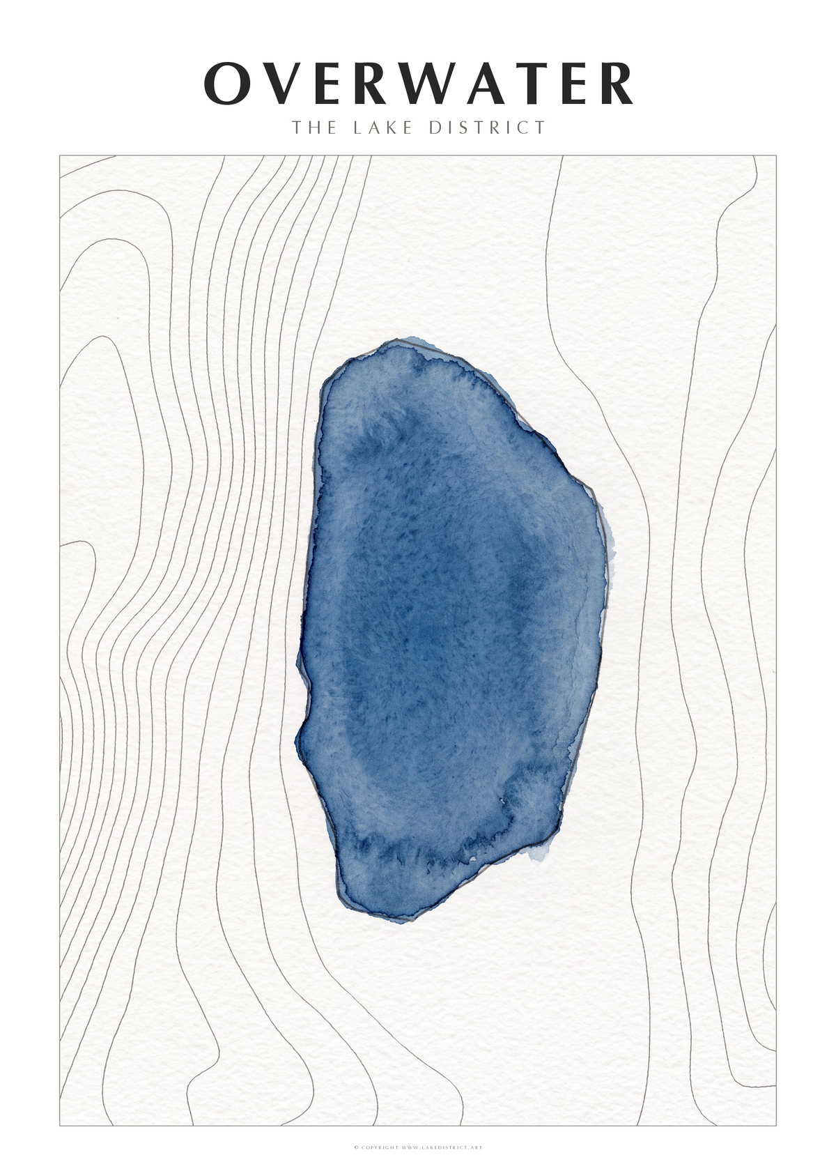 Overwater watercolour contour map poster, Lake District