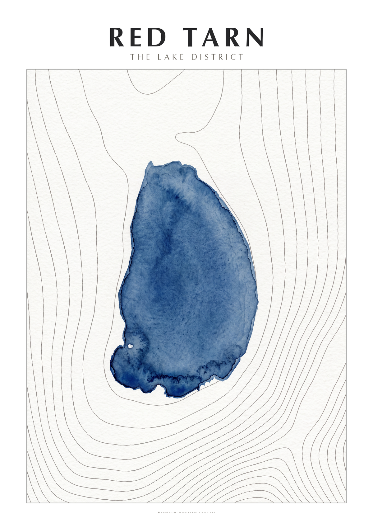 Red Tarn watercolour contour map poster, Lake District